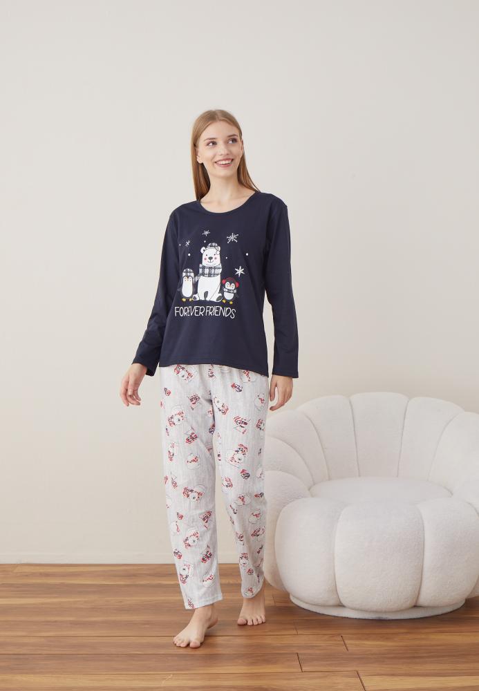 Pijama Dama Craciun "FOREVER FRIENDS" ,maneca lunga ,pantaloni lungi,Engros